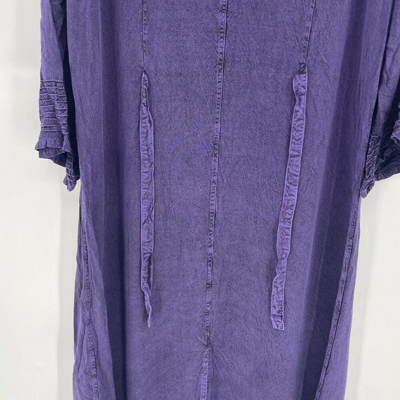Vintage Just Cruising Midi Dress Womens 1X Purple Ruffles Pleated Embroidered - Picture 8 of 13